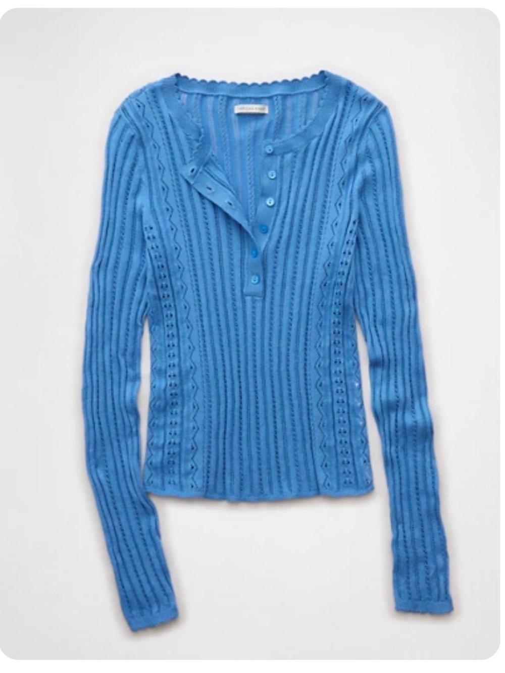 AE Pointelle Henley Sweater Top